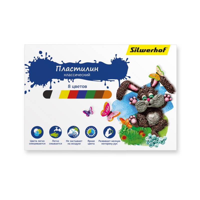 Пластилин Silwerhof 956146-08 Пластилиновая кол-ция 8цв. 120гр. картон.кор. главное фото