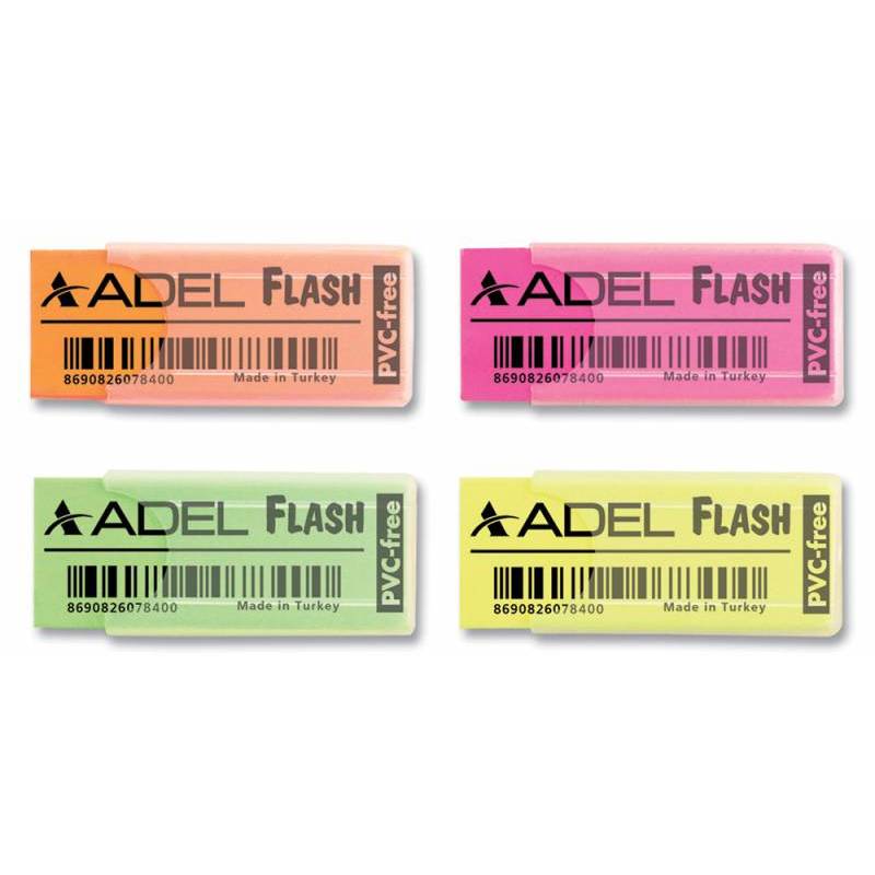Ластик Adel FLASH 227-0784-000 50x19.5x10мм каучук ассорти прозрачный пластик. чехол главное фото